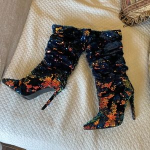 Multicolor velvet and sequin boots